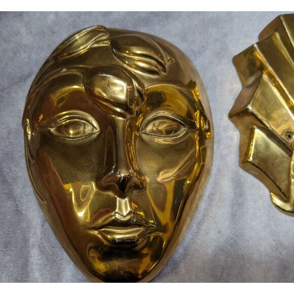 Vintage 80s Gold Masquerade Ceramic Decor Mask Faces - Picture 8 of 12